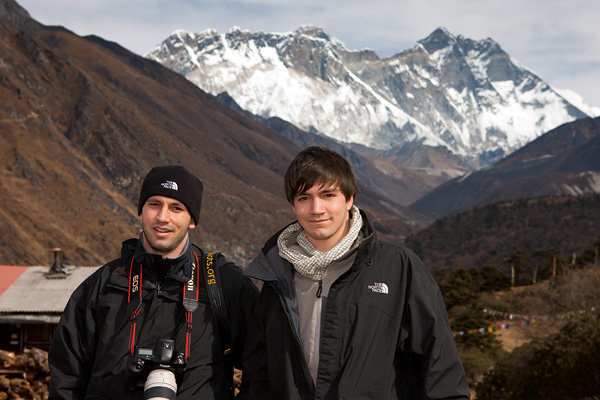 Will (left) and Matthew (right) in front of Mt. Everest